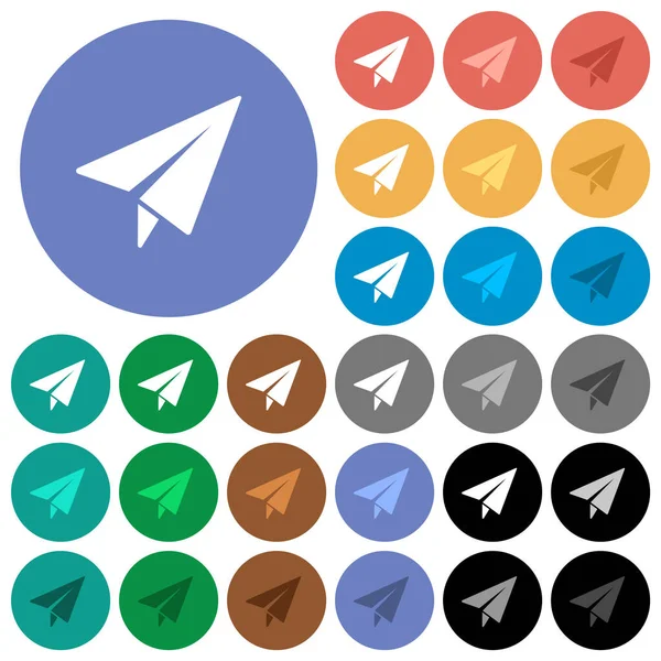 Paper Plane Solide Mehrfarbige Flache Symbole Auf Runden Hintergründen Inklusive — Stockvektor