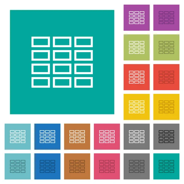 stock vector Spreadsheet table outline multi colored flat icons on plain square backgrounds. Included white and darker icon variations for hover or active effects.