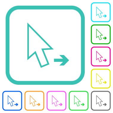 Beyaz arkaplan üzerinde eğimli sınırlarda ok imleci sağ ana hatları canlı renkli düz simgeler