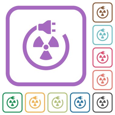 Nükleer enerji simgeleri beyaz arkaplanda renkli yuvarlak kare çerçeveler halinde basit simgeler