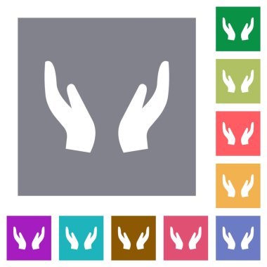 Basit renk kare arkaplan üzerinde boş koruma elleri katı düz simgeler