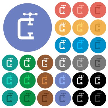 Boş mengene. Yuvarlak arka planda çok renkli düz simgeler var. Uçma ve aktif durum efektleri için beyaz, açık ve koyu simge varyasyonları ve bonus gölgeler.