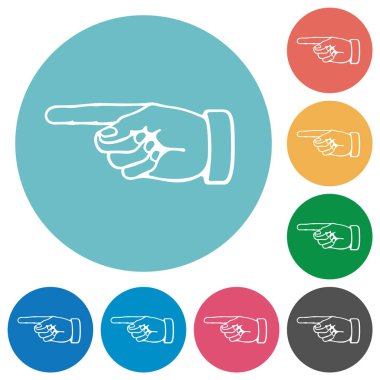 Yuvarlak renk arkaplanlarına düz beyaz simgeler çizen sol el çizgisi