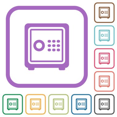 Tek güçlü kutu ana hatları beyaz arkaplan üzerinde renkli yuvarlak kare çerçeveler basit simgeler