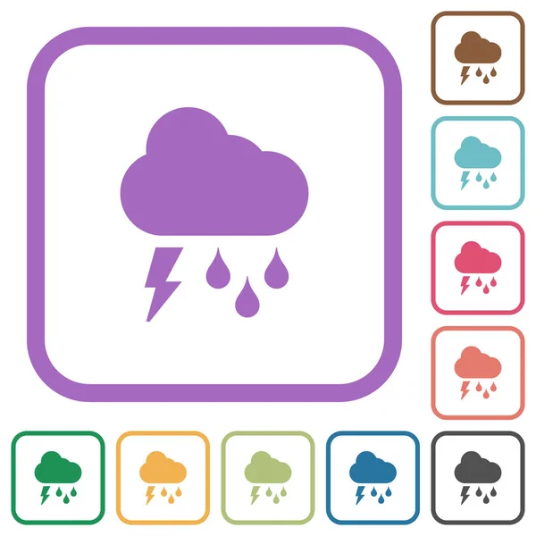 Stormy Weather Simple Icons Color Rounded Square Frames White Background — Stock Vector