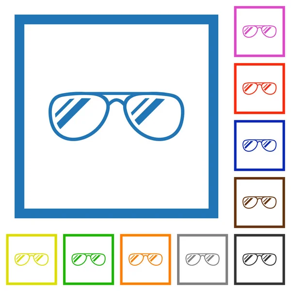 Glasögon Med Glans Platt Färg Ikoner Fyrkantiga Ramar Vit Bakgrund — Stock vektor