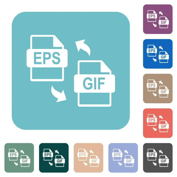 Eps Gif Dateikonvertierung Weiße Flache Symbole Auf Farblich Abgerundeten Quadratischen — Stockvektor