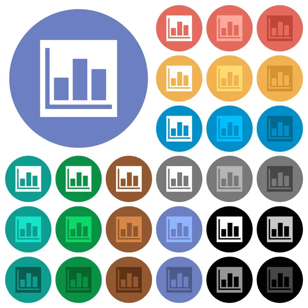 Statistiche Grafici Barre Solide Icone Piatte Multicolori Sfondi Rotondi Incluse — Vettoriale Stock