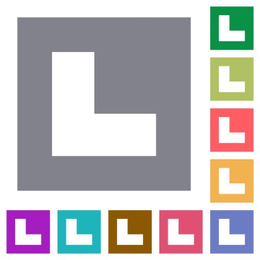 Basit renk kare arkaplan üzerinde sol alt açı oku katı düz simgeler