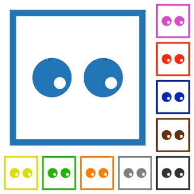 Beyaz arkaplanda kare çerçeveli düz renk simgelerini izleyen gözler