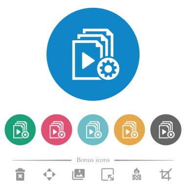 Çalma listesi ayarları yuvarlak renk arkaplanındaki düz beyaz simgeler. 6 bonus simgesi dahil.