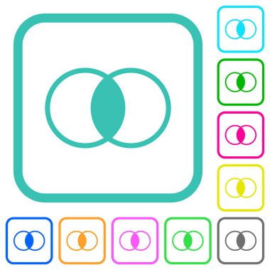 Üst üste binen elementler beyaz arkaplan üzerinde eğimli sınırlarda canlı renkli düz simgeler