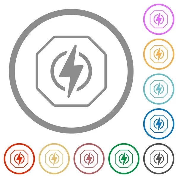 Octágono Forma Señal Sanción Energía Eléctrica Contorno Iconos Color Plano — Vector de stock