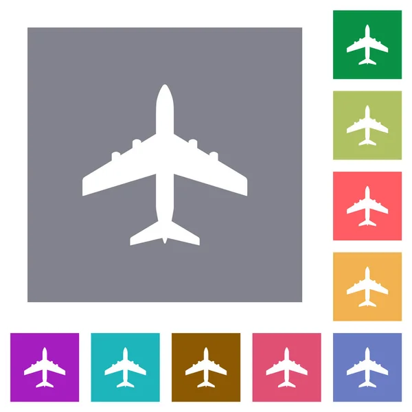 Ícones Planos Aeronaves Passageiros Fundos Quadrados Cores Simples — Vetor de Stock