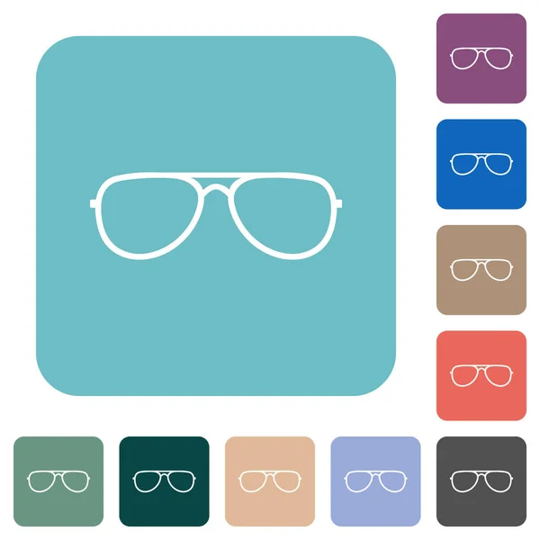 Γυαλιά Λευκό Επίπεδη Εικονίδια Στο Χρώμα Στρογγυλεμένο Τετράγωνο Φόντο — Διανυσματικό Αρχείο