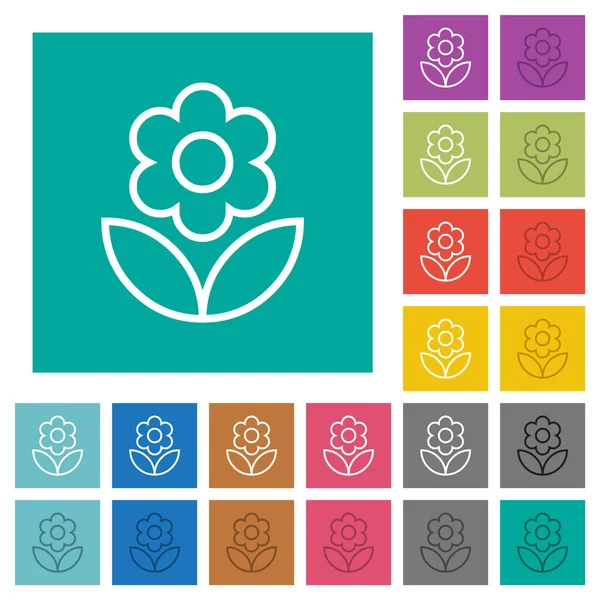 Jednoduchý Obrys Květin Vícebarevné Ploché Ikony Prostém Čtvercovém Pozadí Zahrnuty — Stockový vektor
