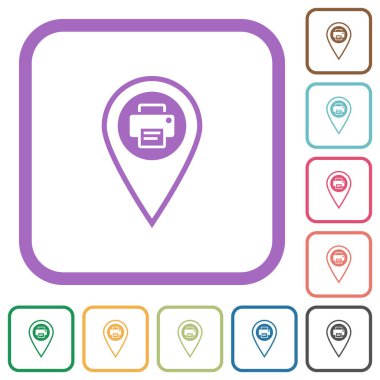 GPS konumu basit simgeleri beyaz arkaplanda renkli yuvarlak kare çerçeveler olarak yazdır