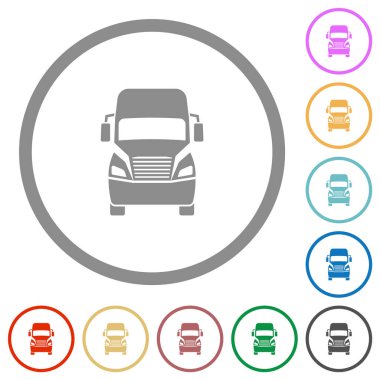 Kamyon ön görünümü düz renk simgeleri yuvarlak hatlar. 6 bonus simgesi dahil.