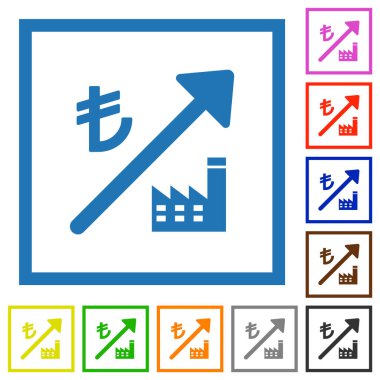 Yükselen elektrik santrali Türk Lira beyaz arkaplanda kare çerçeveli düz renk simgelerine fiyat biçiyor