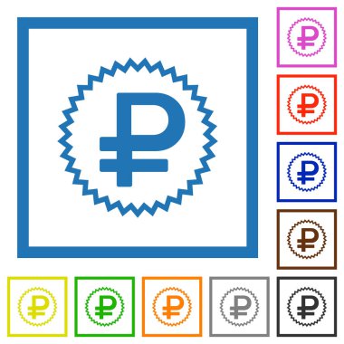 Rus Ruble çıkartması beyaz arkaplanda kare çerçeveler halinde düz renk simgelerini değiştirir