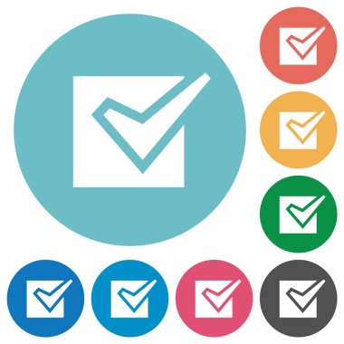 Yuvarlak renk arkaplanında işaretlenmiş düz beyaz simgeler