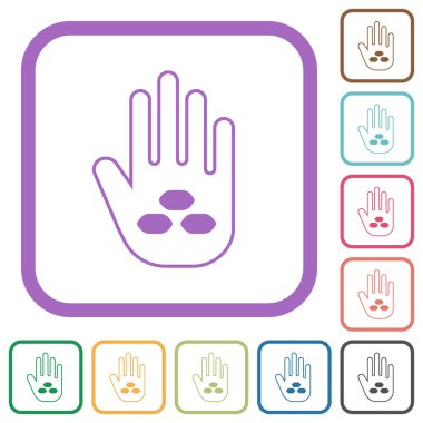 El şekilli kömür yaptırım işareti beyaz arkaplanda renkli yuvarlak kare çerçeveler halinde basit simgeler çizer