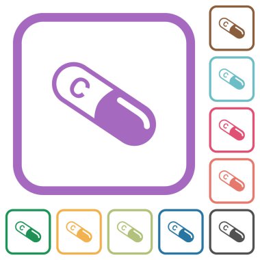Beyaz arkaplanda yuvarlak kare çerçeveli C vitamini simgeleri