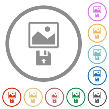 Disket düz renk simgelerinden resmi beyaz arkaplanda yuvarlak ana hatlarla yükle