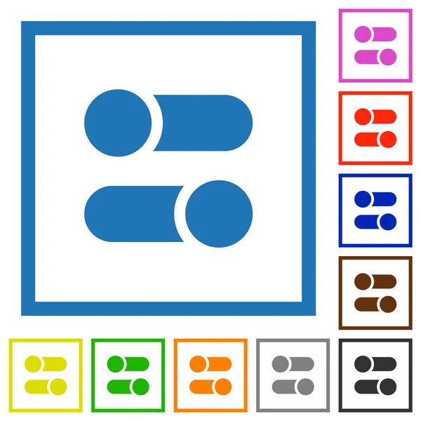 Vodorovné Přepínání Přepíná Jednobarevné Ikony Čtvercových Rámečcích Bílém Pozadí — Stockový vektor