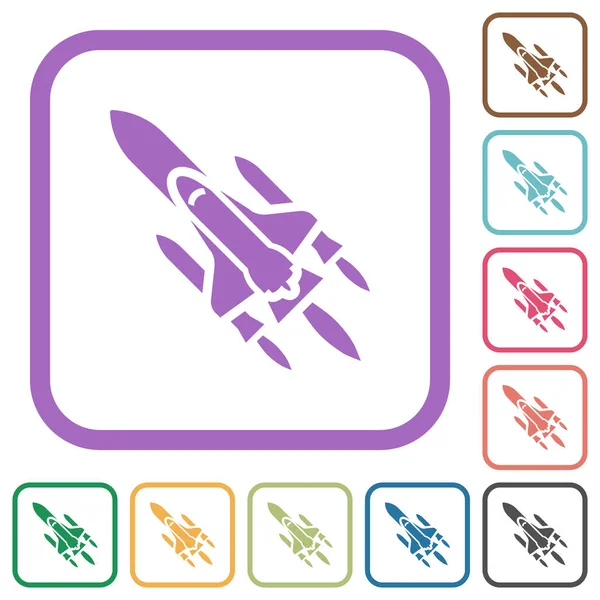 Space Shuttle Mit Trägerraketen Einfache Symbole Farbe Abgerundeten Quadratischen Rahmen — Stockvektor