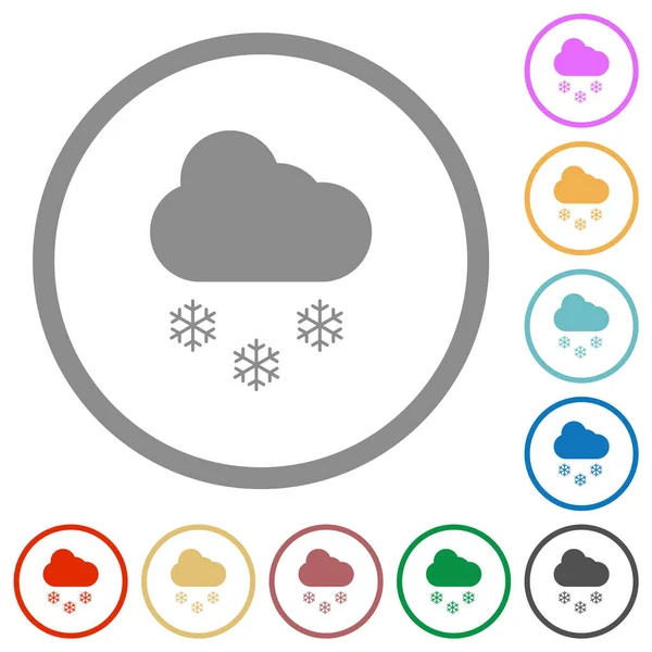 Snowy Weather Flat Color Icons Outlines White Background — Stock Vector