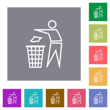 Düzenli adam basit renk kare arkaplan üzerine düz simgeler ana hatlarıyla