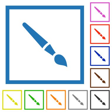 Beyaz arkaplanda kare çerçevelerde tek fırça katı düz renk simgeleri