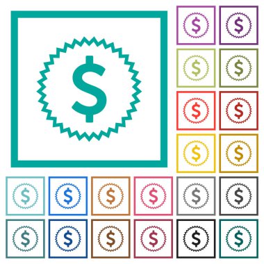 Amerikan Doları etiketi beyaz arkaplanda çeyrek çerçeve içeren düz renk simgeleri
