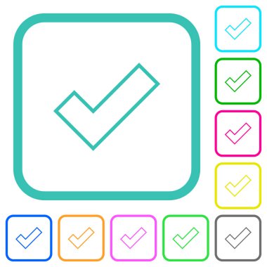 Tamam, beyaz arkaplan üzerindeki eğri kenarlıklardaki canlı renkli düz simgeleri ana hatlarıyla çiz