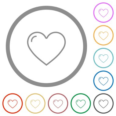 Kalp şekli düz renk simgeleri beyaz arkaplanda yuvarlak çizgiler halinde