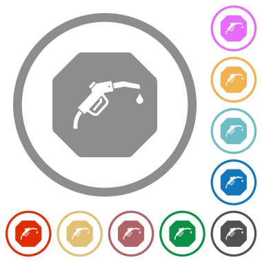 Sekizgen biçimli yakıt yaptırım işareti beyaz arkaplanda yuvarlak çizgilerde katı düz renk simgeleri