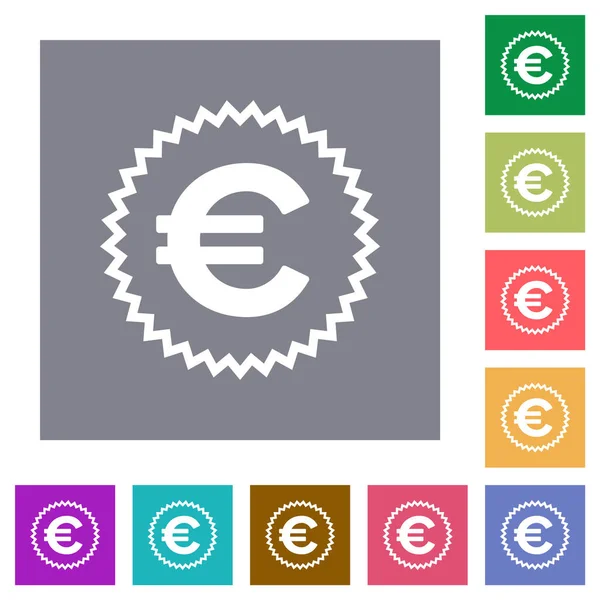 European Euro Sticker Alternate Flat Icons Simple Color Square Backgrounds — Stock Vector