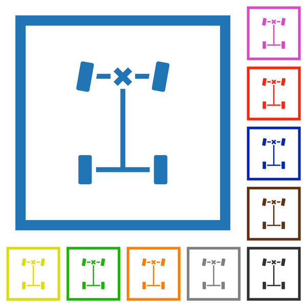 Front differential lock flat color icons in square frames on white background