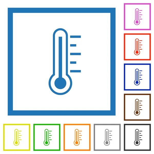Temperatura Quente Termômetro Ícones Cor Plana Quadros Quadrados Fundo Branco — Vetor de Stock