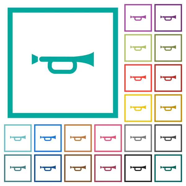 Horn Flat Color Icons Quadrant Frames White Background — Stock Vector