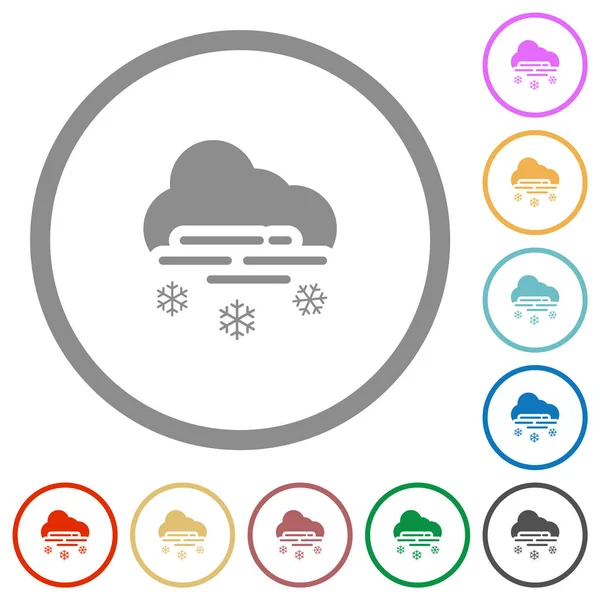 Misty Snowy Weather Flat Color Icons Outlines White Background — Stock Vector