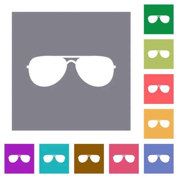 Aviator Sunglasses Flat Icons Simple Color Square Backgrounds — Stock Vector