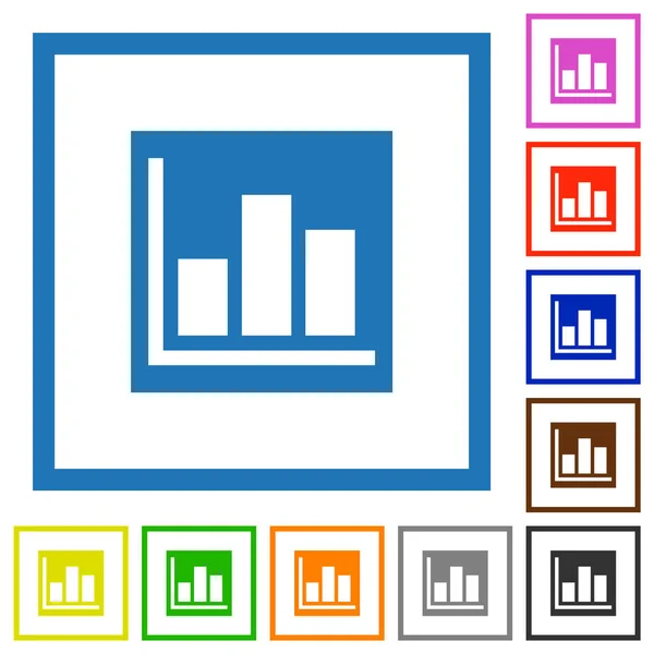 Staafdiagram Statistieken Effen Platte Kleur Pictogrammen Vierkante Frames Witte Achtergrond — Stockvector