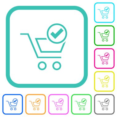 Beyaz arkaplan üzerindeki eğri kenarlıklardaki canlı renkli düz simgeleri kontrol et