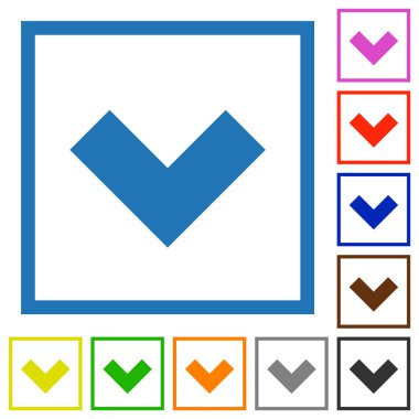 Alt açı ok düz düz renk simgeleri beyaz arkaplan üzerindeki kare çerçeveler