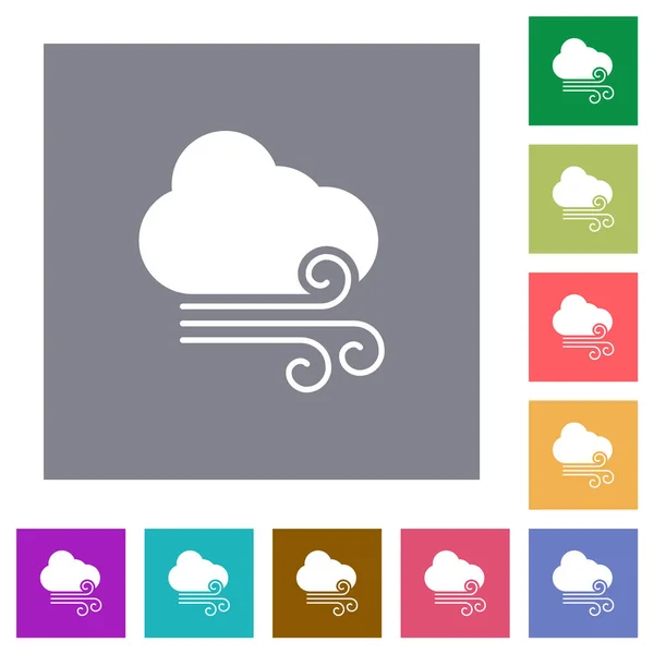 Windy Weather Flat Icons Simple Color Square Backgrounds — Stock Vector