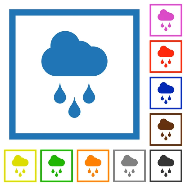 Rainy Weather Flat Color Icons Square Frames White Background — Stock Vector