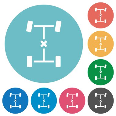 Yuvarlak renk arkaplanlarında merkezi diferansiyel kilit düz beyaz simgeler