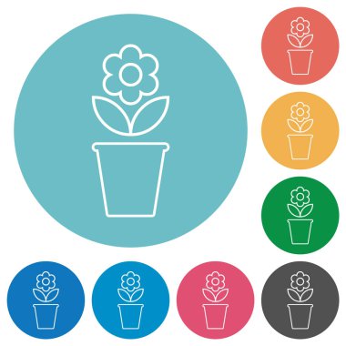 çiçekli saksı ve yuvarlak arkaplan üzerinde düz beyaz simgeler bırakır